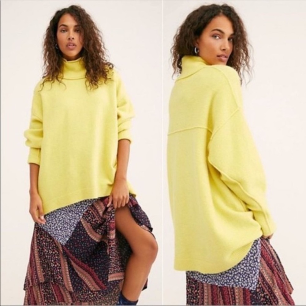 Free people afterglow mock neck sweater lime xs